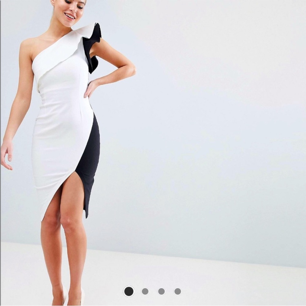 VESPER BLACK & WHITE ONE SHOULDER DRESS